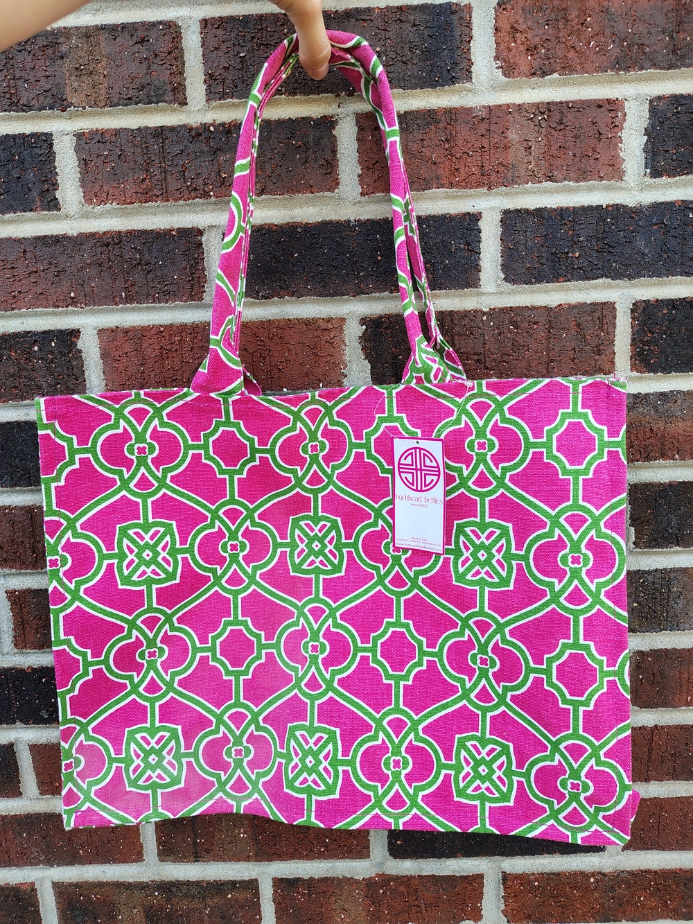 NWT Buckhead Betties "On The Veranda" Pink And Green Canvas Tote